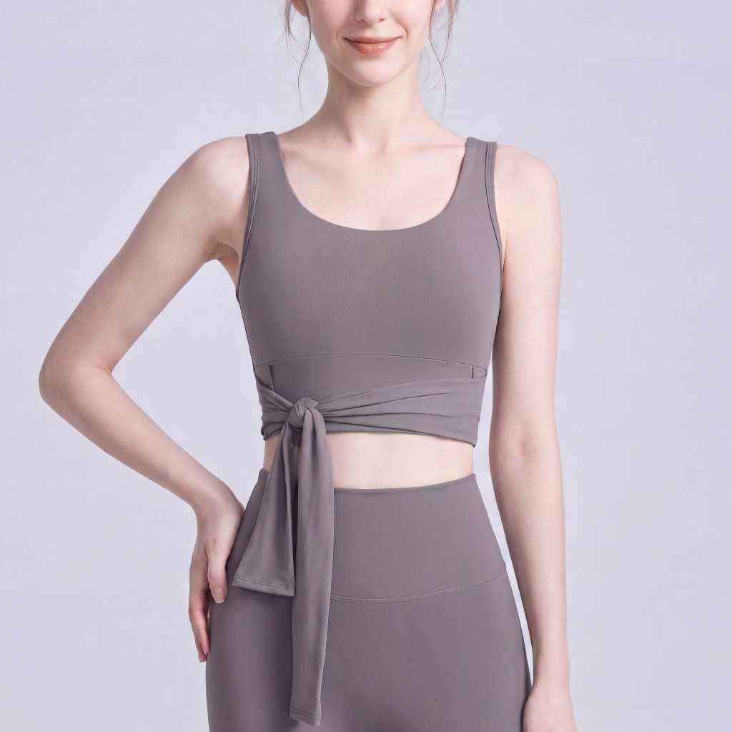 LAFIOLA - Atasan Olahraga Wanita 2Way Crop Bra Top Wrap Tie Lengan Panjang Sport Casual (JOANNE)