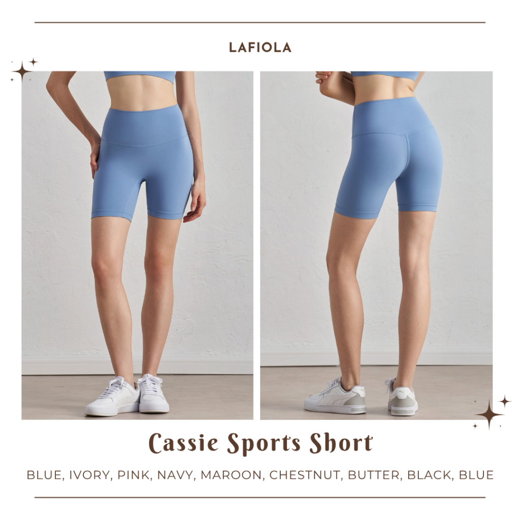 LAFIOLA - Short Pants Sport Wanita Yoga Pilates Gym Biker Shorts High Waist Seamless (CASSIE)