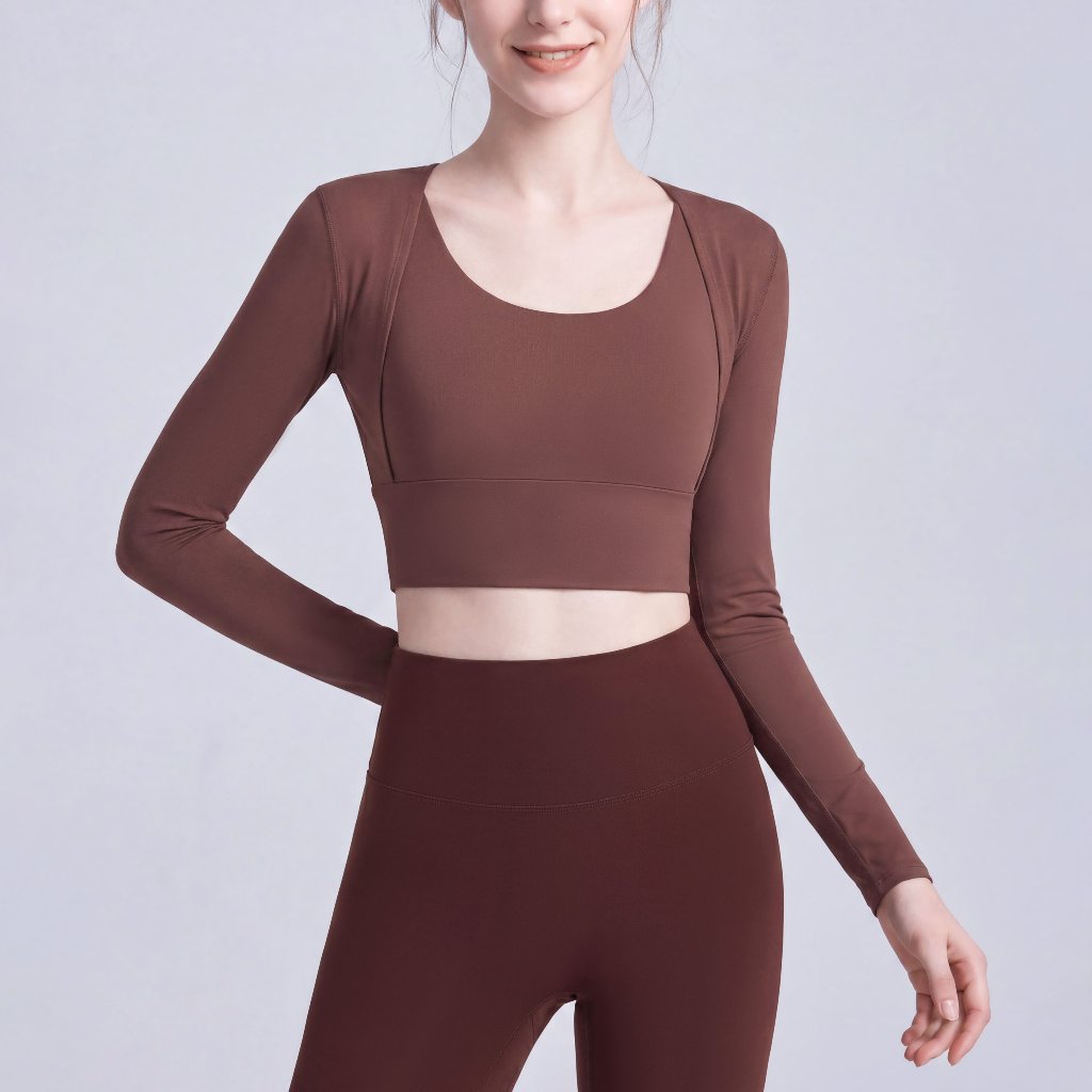 LAFIOLA - Atasan Olahraga Wanita 2Way Crop Bra Top Wrap Tie Lengan Panjang Sport Casual (JOANNE)
