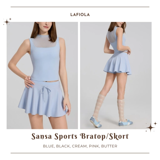 LAFIOLA - Bra Top Mesh Olahraga Wanita or Rok Sport Wanita Tennis Padel Pilates (SANSA)