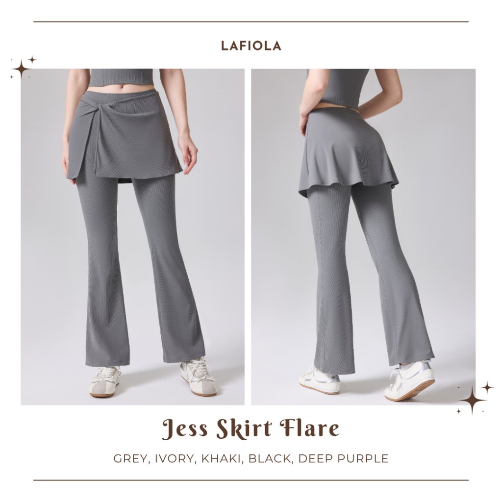 LAFIOLA - Celana Olahraga Wanita 2in1 Rok Flare Legging Sport Gym Yoga Pilates (JESS)