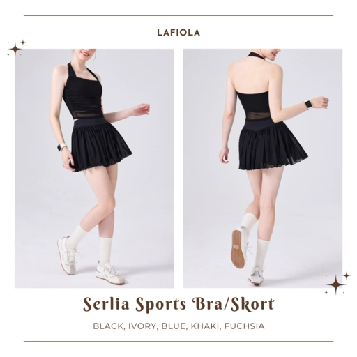 Image of LAFIOLA - Atasan Olahraga Wanita Halter Neck or Tennis Skirt High Waist Rok Padel Golf (SERLIA)