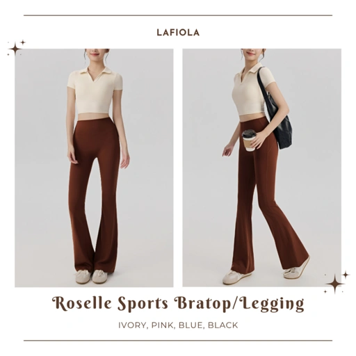 Image of LAFIOLA - Sport Bra Wanita Yoga Pilates Top Pendek or Celana Flare High Waist Nyaman Stretch (ROSELLE)