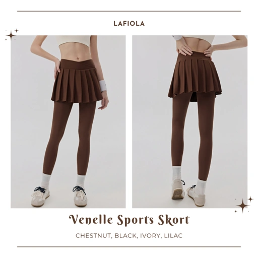 Image of LAFIOLA - Skort Legging Wanita High Waist Pleated Celana Olahraga Yoga Pilates Gym (VENELLE)