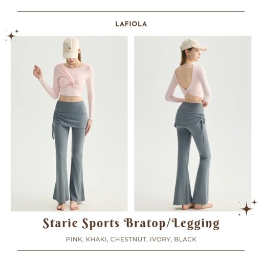 Image of LAFIOLA - Bratop Olahraga Backless or Sports Flare Pants Dengan Rok Pilates Yoga Gym (STARIE)