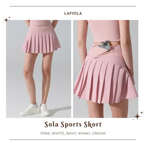 Image of LAFIOLA - Rok Olahraga Wanita High Waist Pleated Sports Skort Tennis Padel Golf (SOLA)