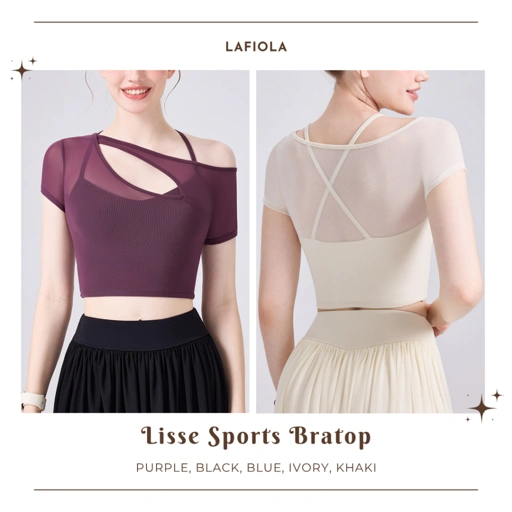 Image of LAFIOLA - Sport Bra Top Olahraga Wanita Mesh Asymmetric Neck Yoga Pilates Activewear (LISSE)