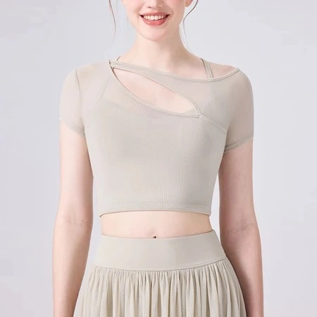 Image of LAFIOLA - Sport Bra Top Olahraga Wanita Mesh Asymmetric Neck Yoga Pilates Activewear (LISSE)