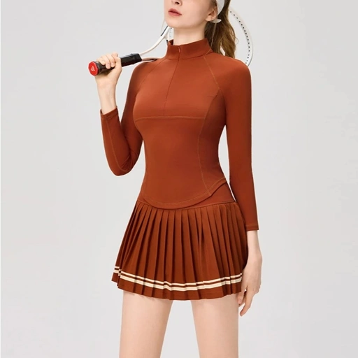 Image of LAFIOLA - Top Olahraga Wanita Long Sleeve Zip or Rok High Waist Padel Tennis (SOREINA)