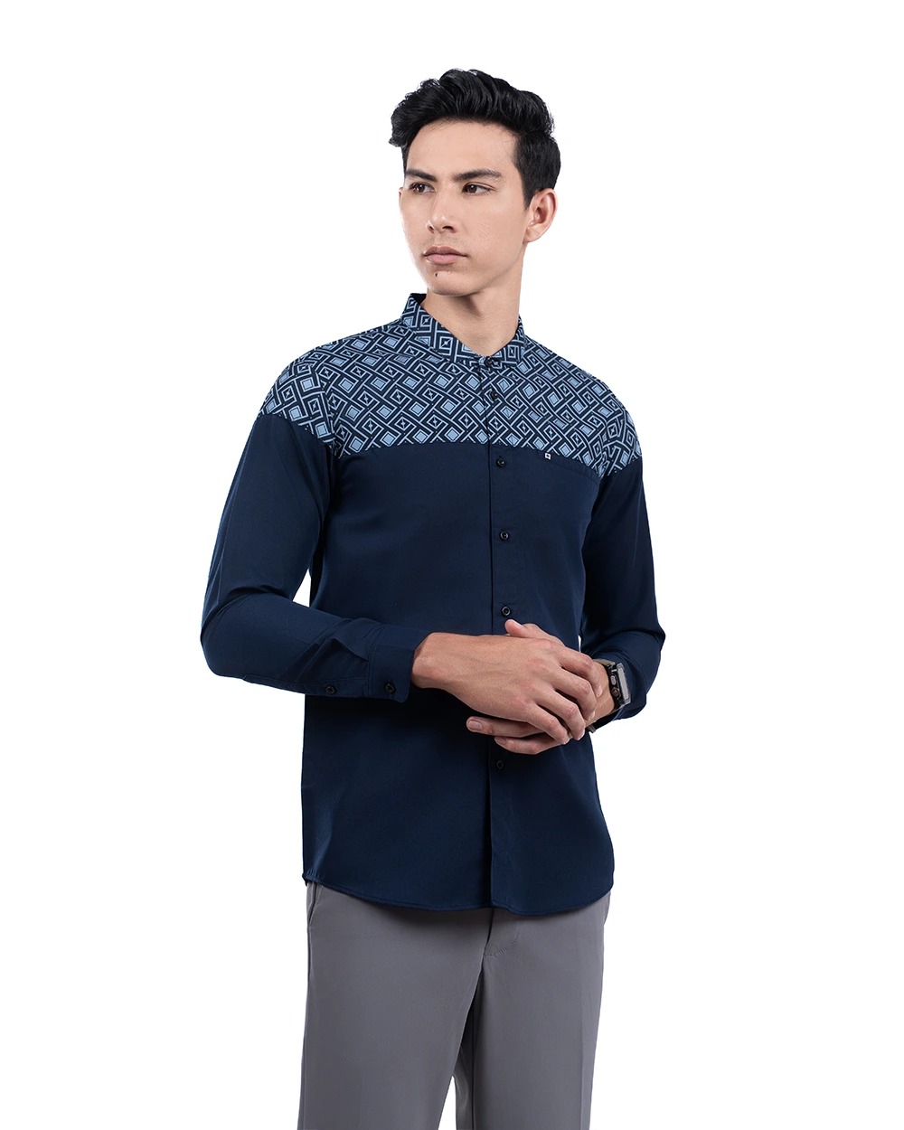 Baju Koko Pria Modern Fadkhera X Rumaysho 4.0 Lengan Panjang | Pendek Navy