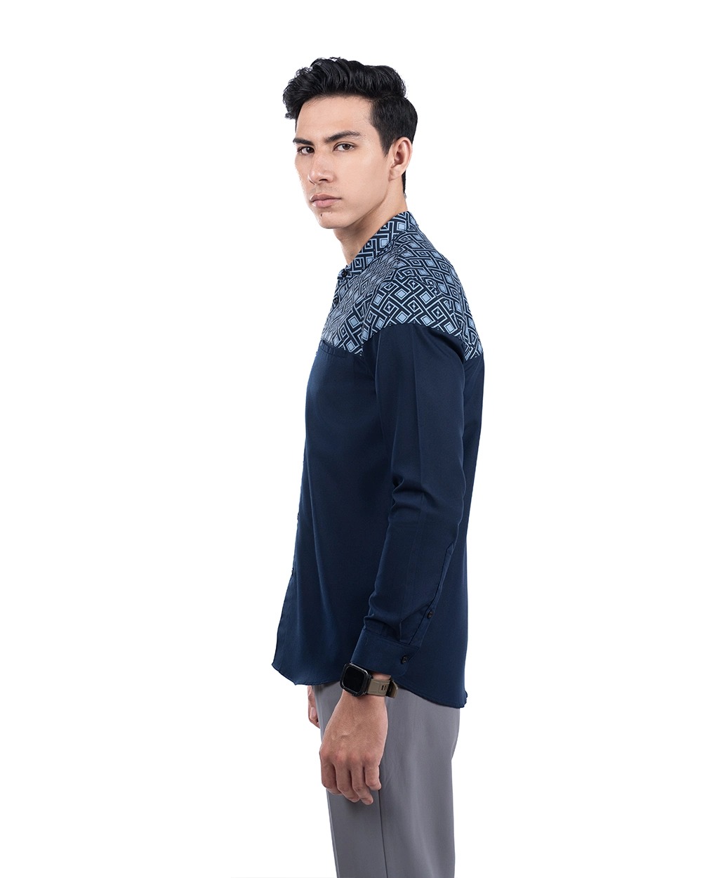 Baju Koko Pria Modern Fadkhera X Rumaysho 4.0 Lengan Panjang | Pendek Navy