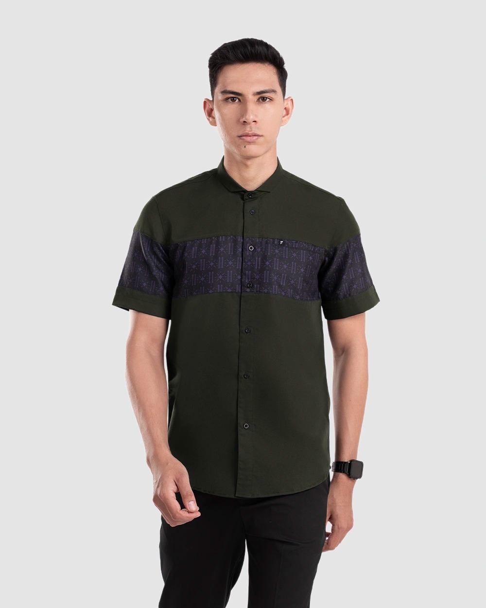 Baju Koko Pria Modern Erkan Lengan Panjang dan Pendek Dark Forest Green