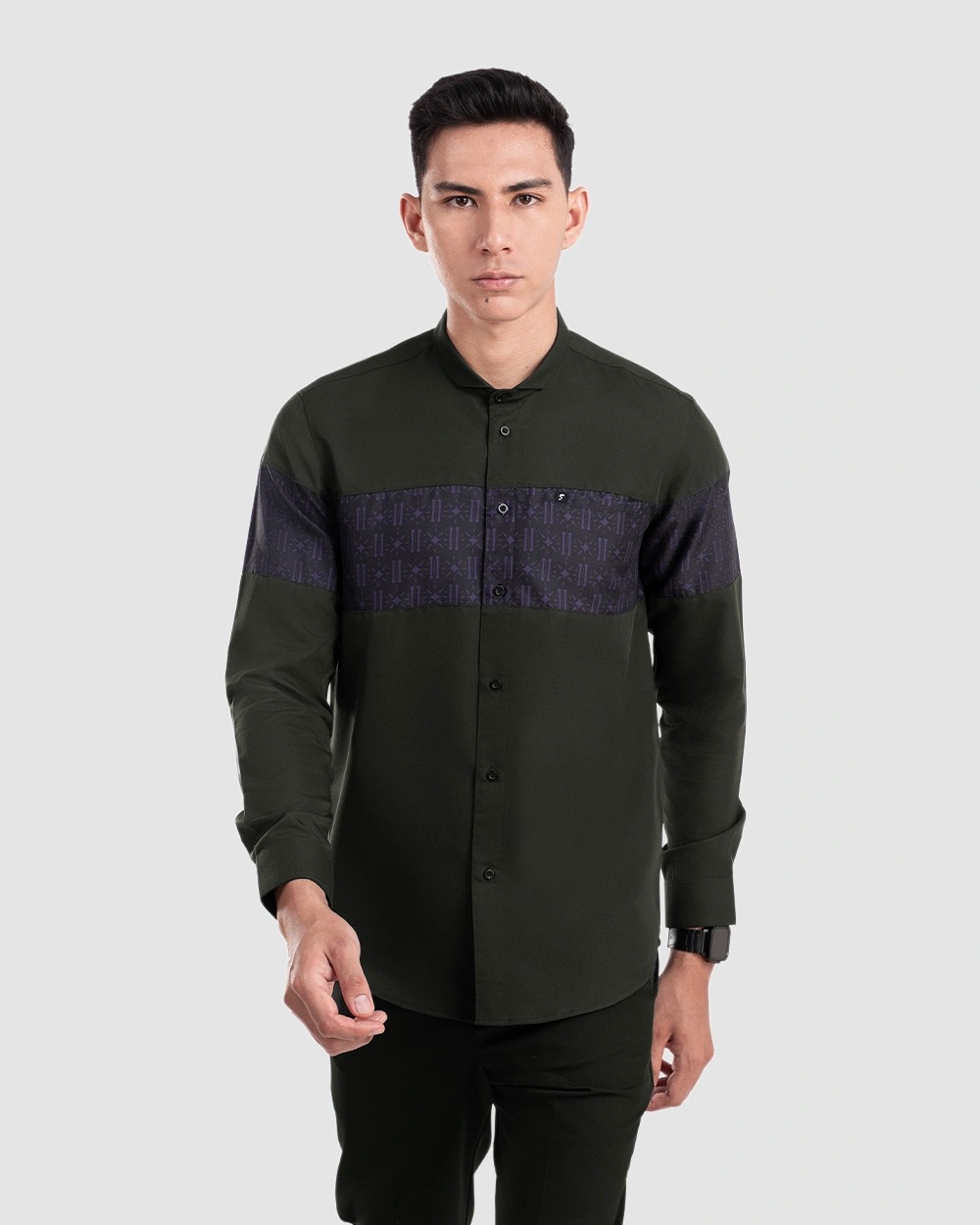Baju Koko Pria Modern Erkan Lengan Panjang dan Pendek Dark Forest Green