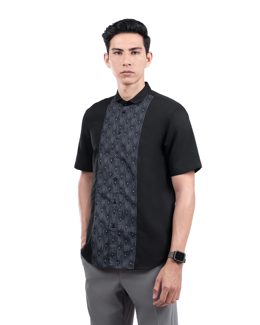 Baju Koko Pria Modern Dziron Lengan Panjang dan Pendek Black