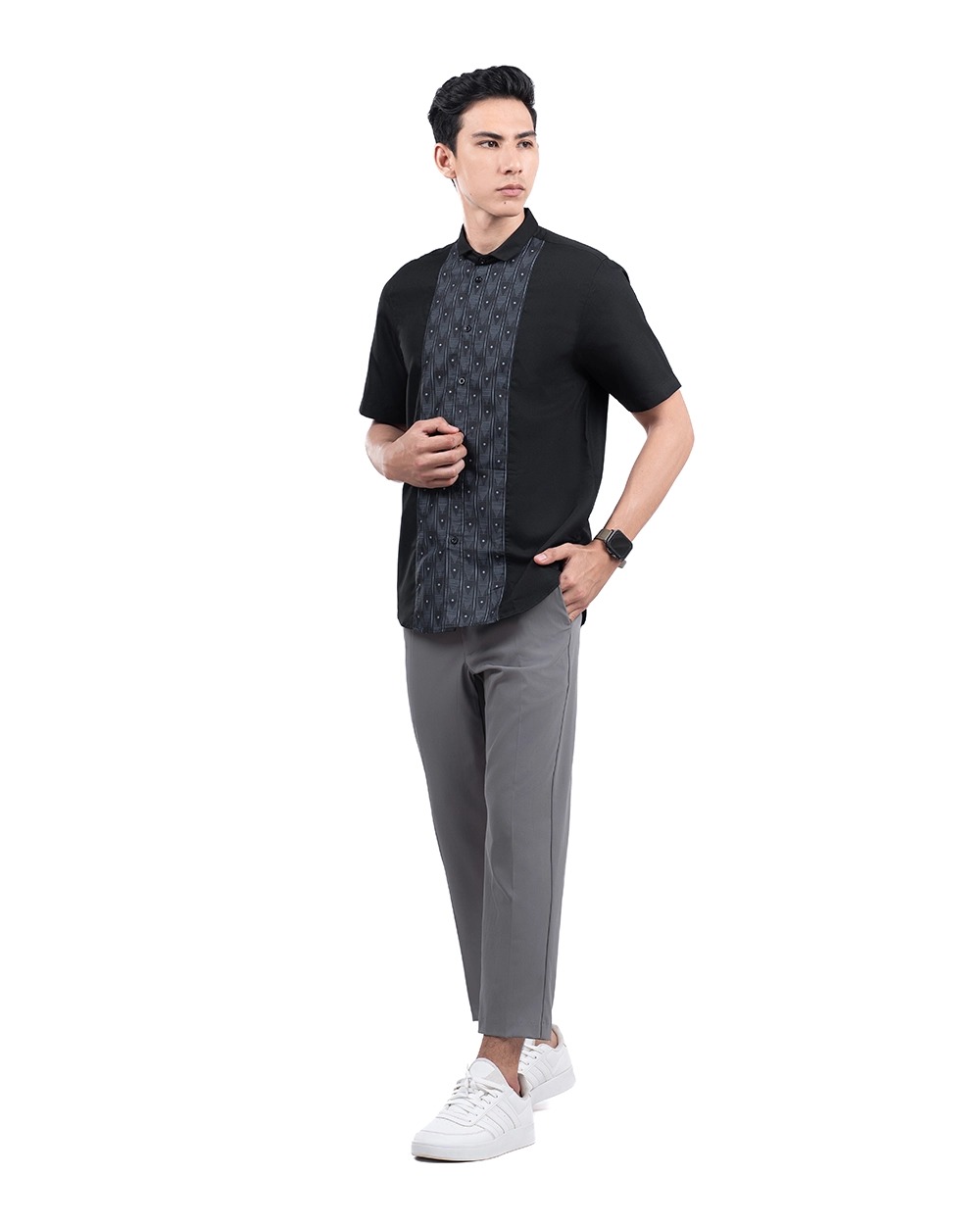 Baju Koko Pria Modern Dziron Lengan Panjang dan Pendek Black