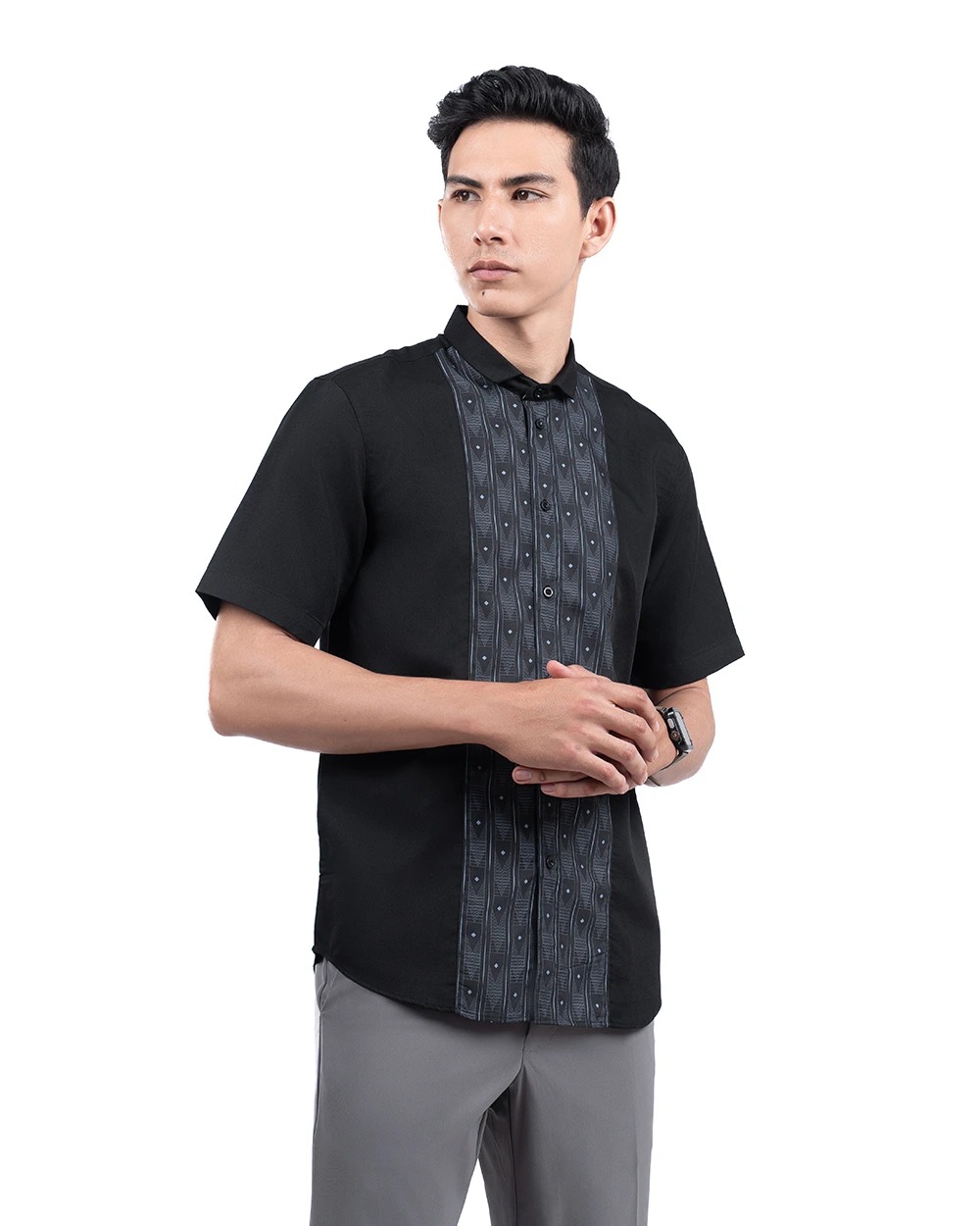 Baju Koko Pria Modern Dziron Lengan Panjang dan Pendek Black