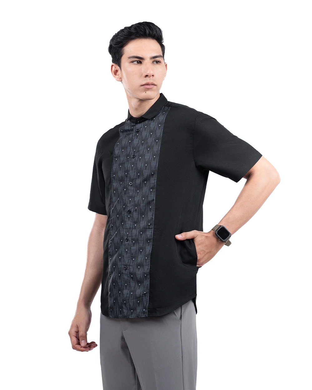Baju Koko Pria Modern Dziron Lengan Panjang dan Pendek Black