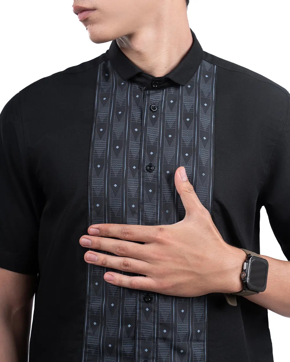 Baju Koko Pria Modern Dziron Lengan Panjang dan Pendek Black