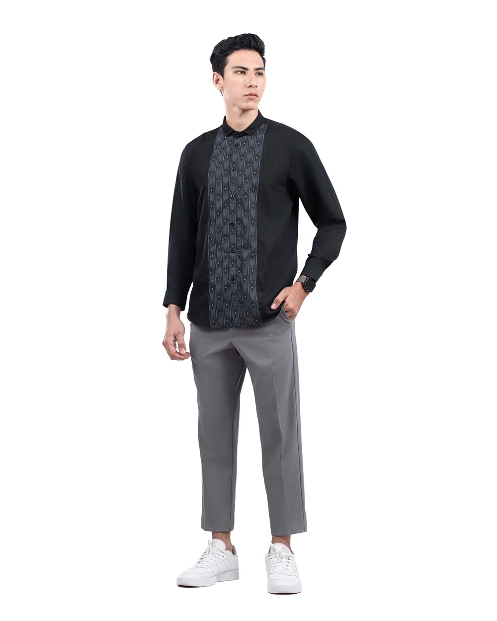 Baju Koko Pria Modern Dziron Lengan Panjang dan Pendek Black