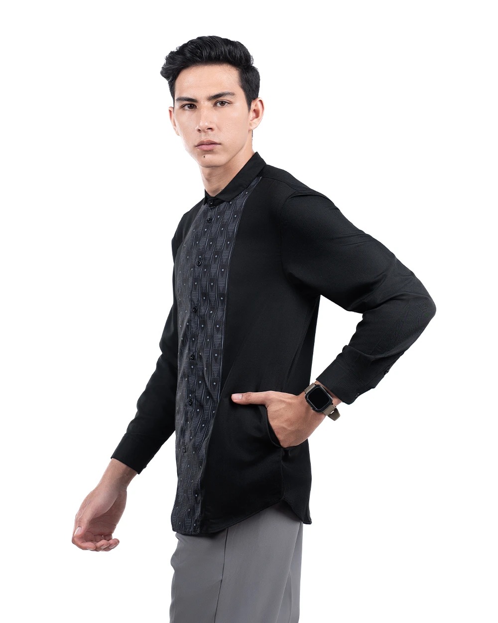 Baju Koko Pria Modern Dziron Lengan Panjang dan Pendek Black