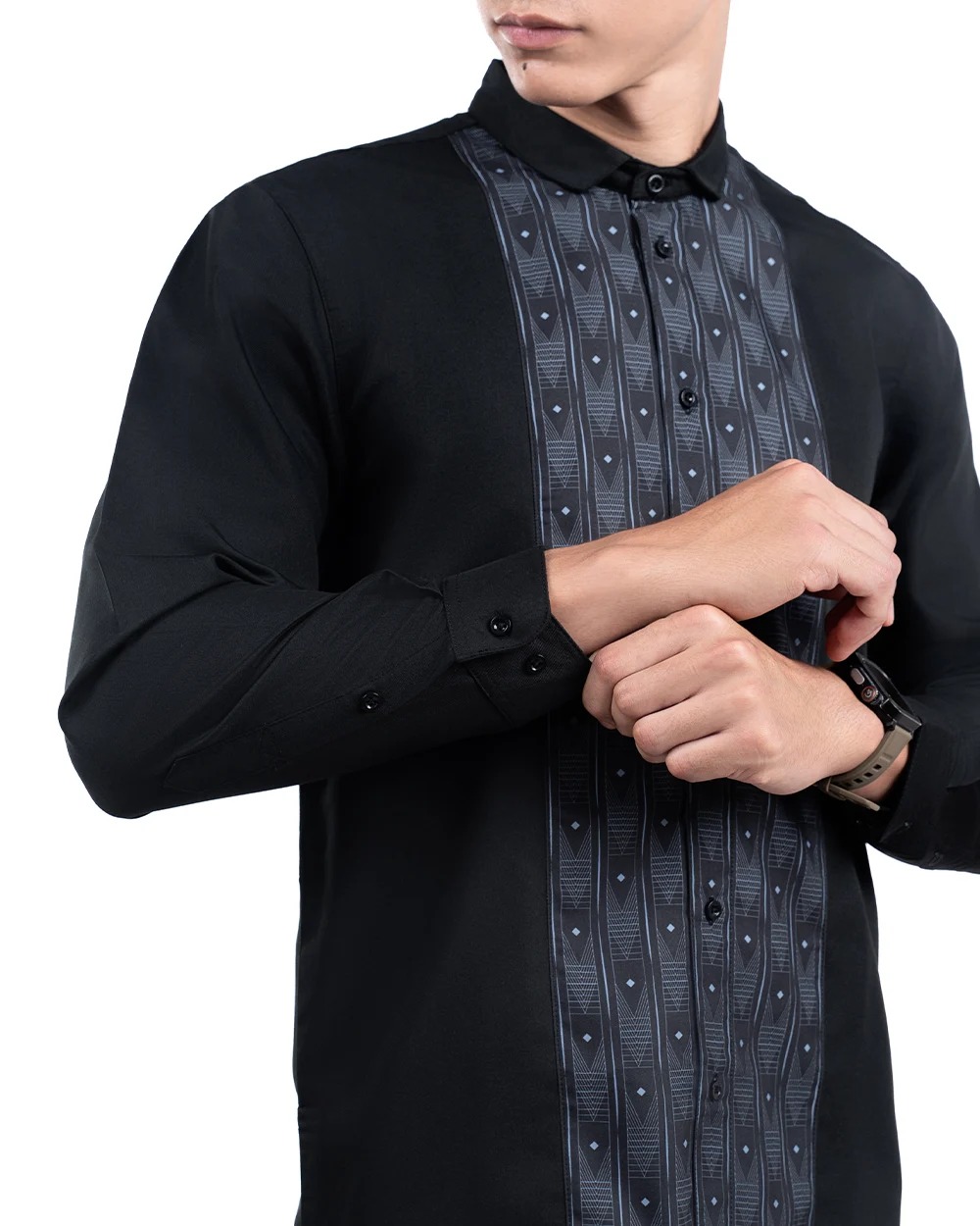 Baju Koko Pria Modern Dziron Lengan Panjang dan Pendek Black