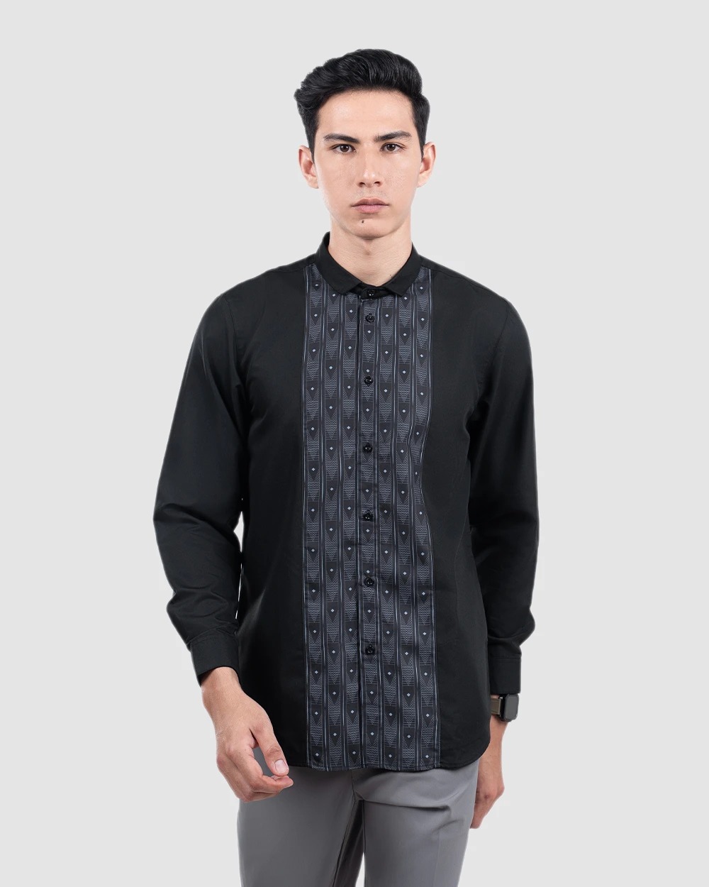 Baju Koko Pria Modern Dziron Lengan Panjang dan Pendek Black
