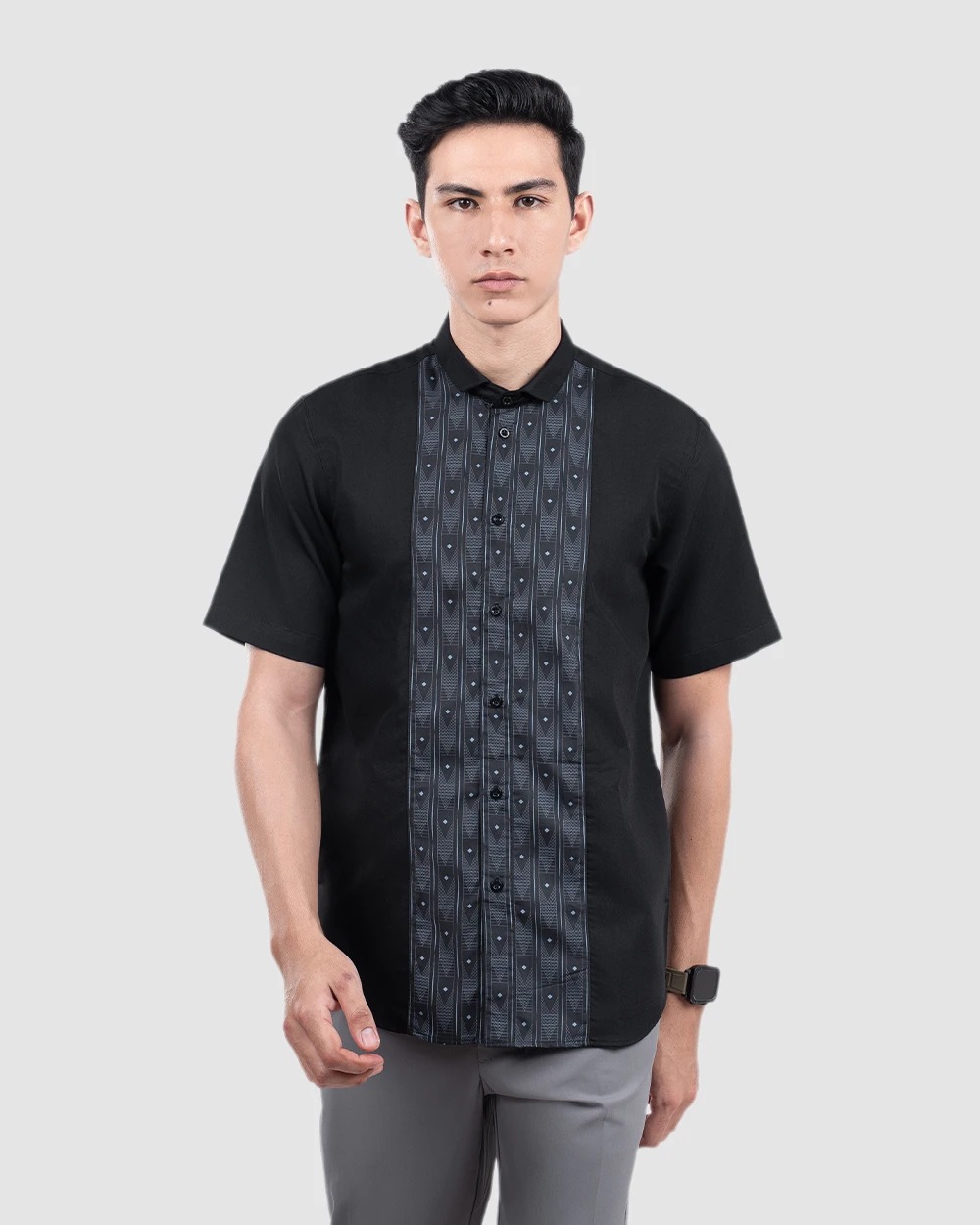 Baju Koko Pria Modern Dziron Lengan Panjang dan Pendek Black