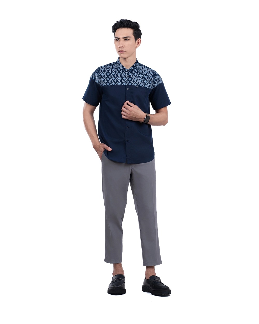Baju Koko Pria Modern Fadkhera X Rumaysho 4.0 Lengan Panjang | Pendek Navy