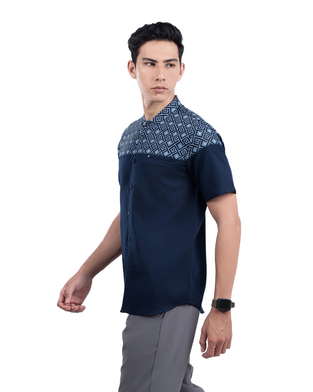 Baju Koko Pria Modern Fadkhera X Rumaysho 4.0 Lengan Panjang | Pendek Navy
