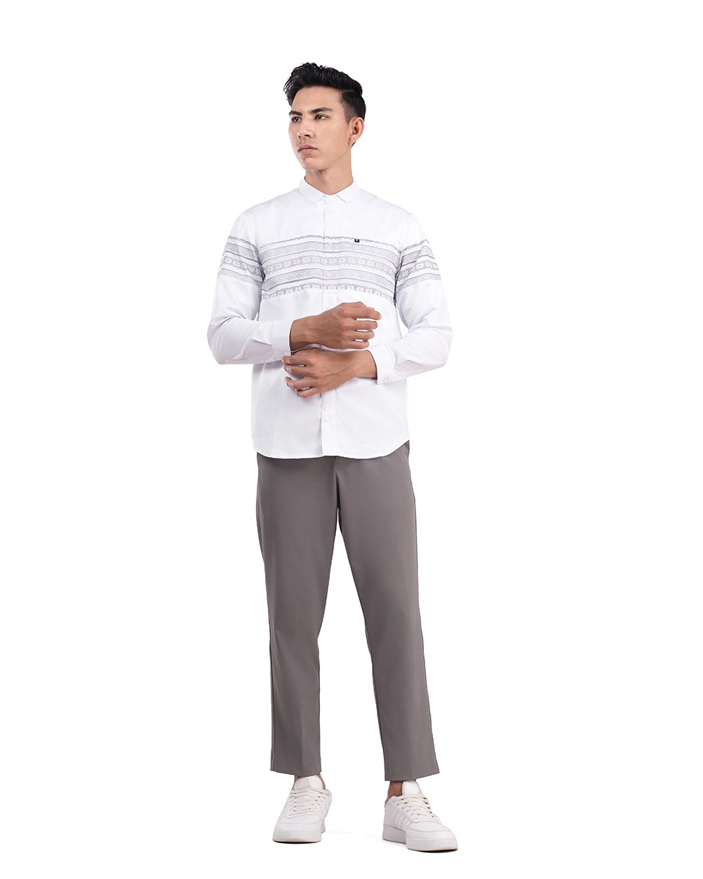 Baju Koko Pria Modern Khatlan Lengan Panjang White
