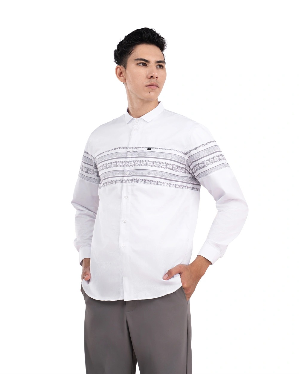Baju Koko Pria Modern Khatlan Lengan Panjang White
