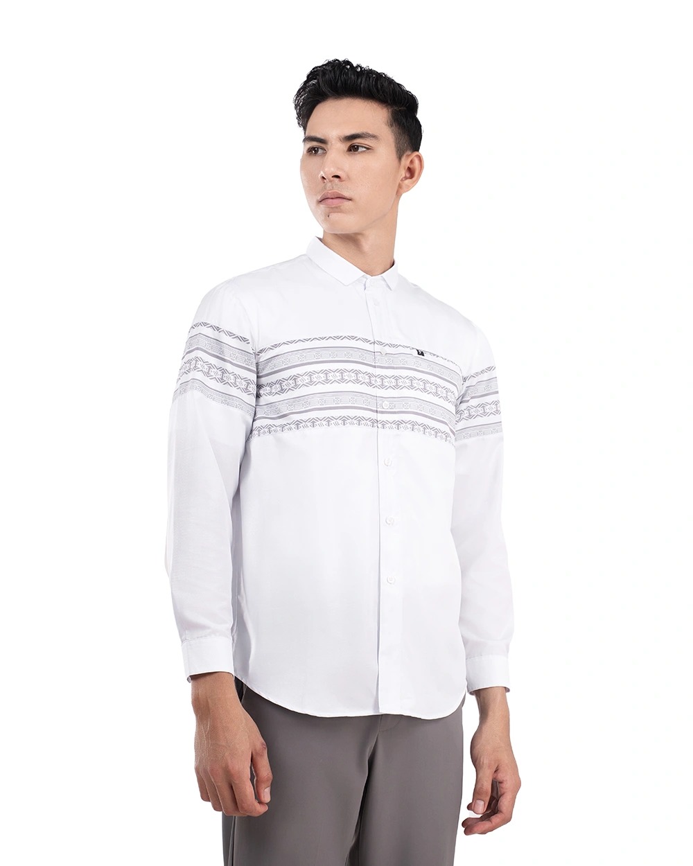 Baju Koko Pria Modern Khatlan Lengan Panjang White
