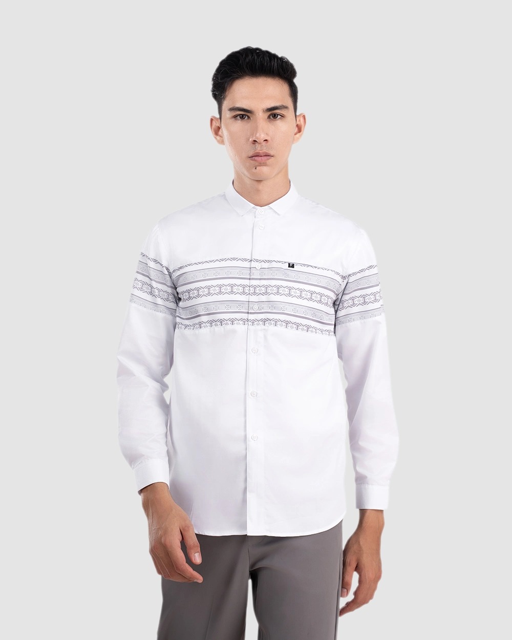 Baju Koko Pria Modern Khatlan Lengan Panjang White