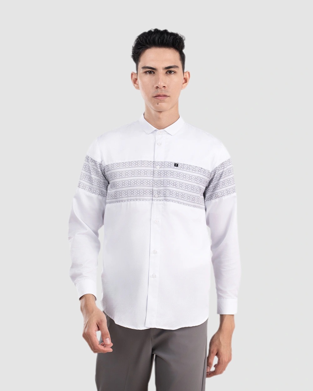 Baju Koko Pria Modern Khudair Lengan Panjang White