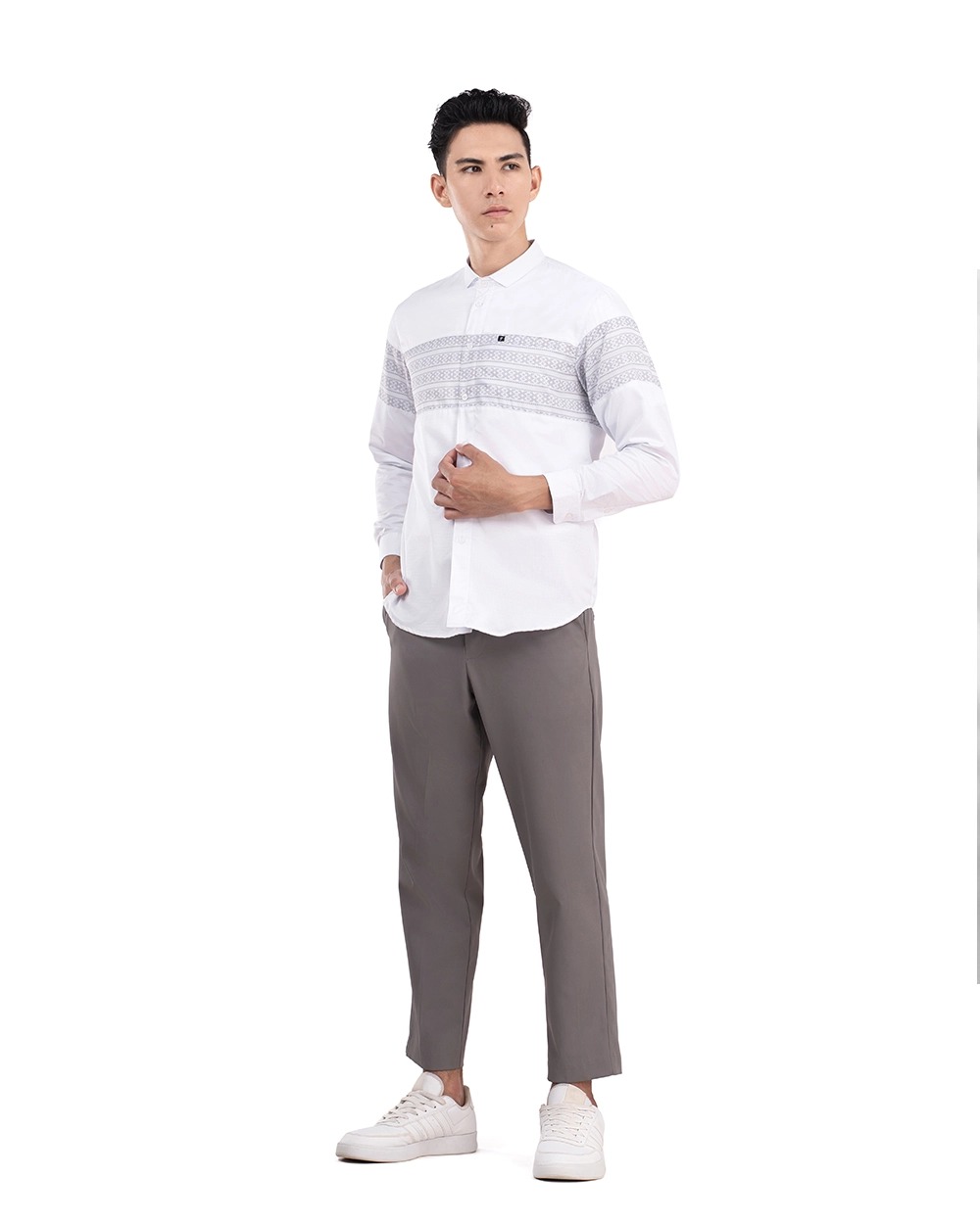 Baju Koko Pria Modern Khudair Lengan Panjang White