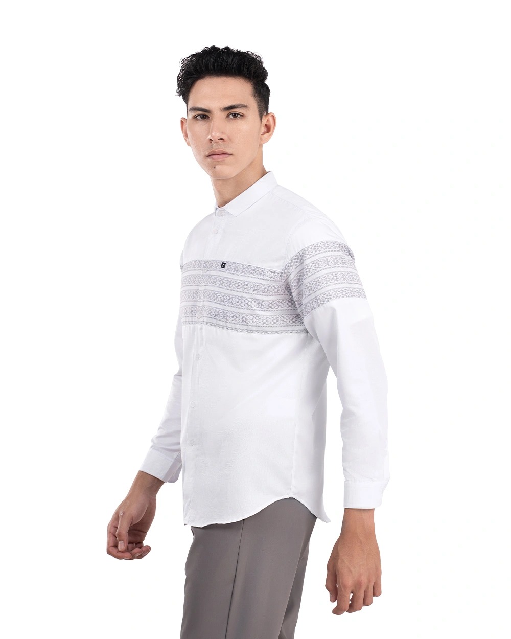 Baju Koko Pria Modern Khudair Lengan Panjang White