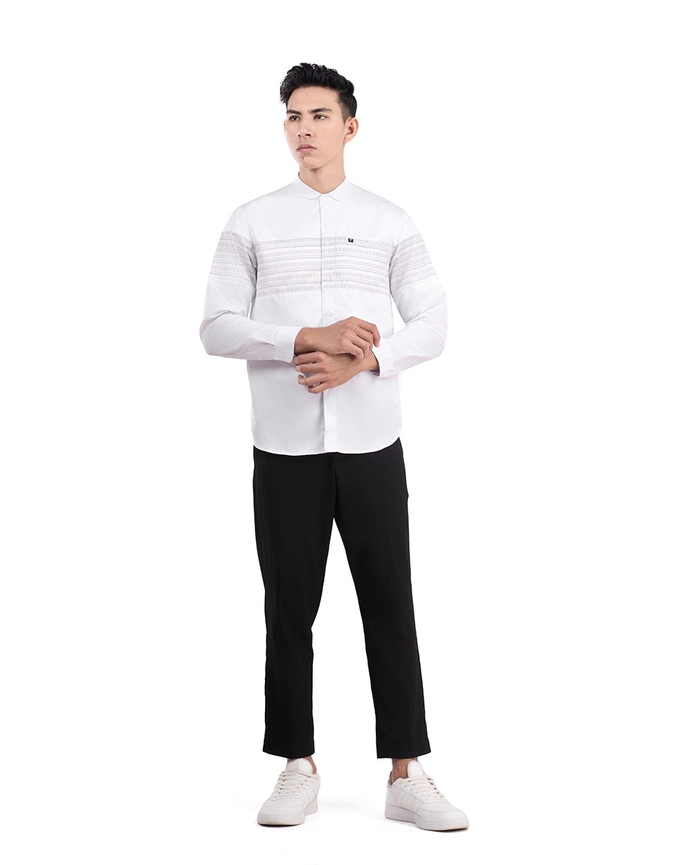Baju Koko Pria Modern Khunain Lengan Panjang White