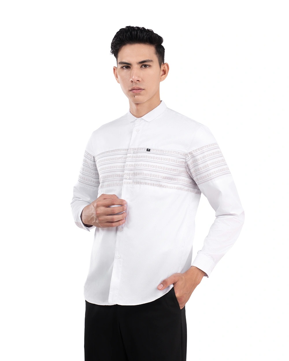 Baju Koko Pria Modern Khunain Lengan Panjang White