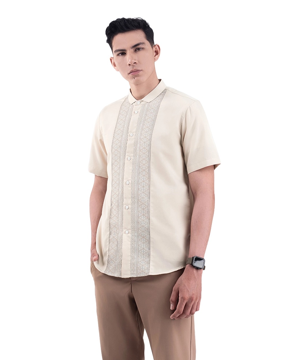 Baju Koko Pria Modern Khura Lengan Panjang | Pendek Light Cream