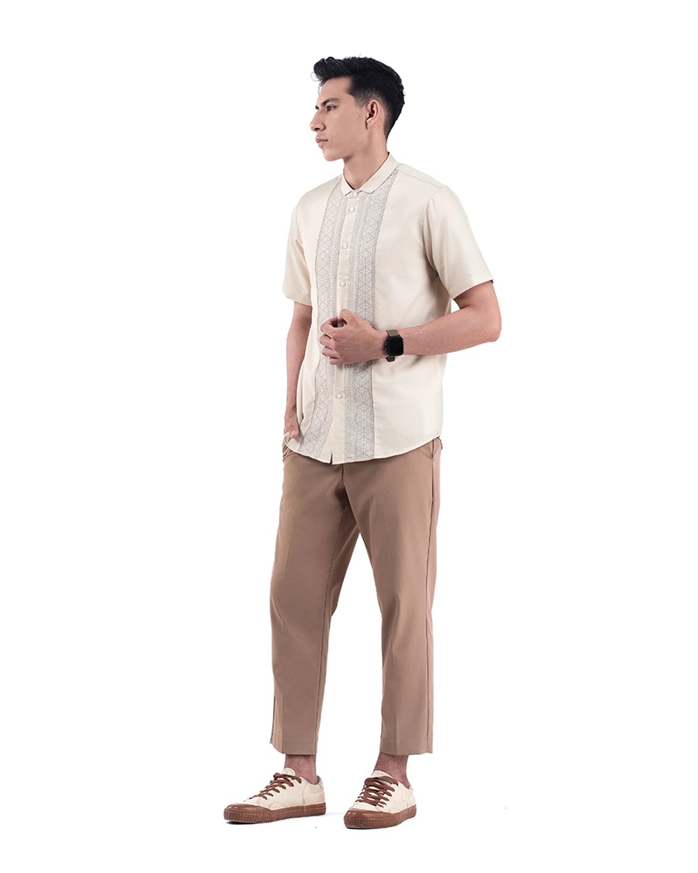 Baju Koko Pria Modern Khura Lengan Panjang | Pendek Light Cream