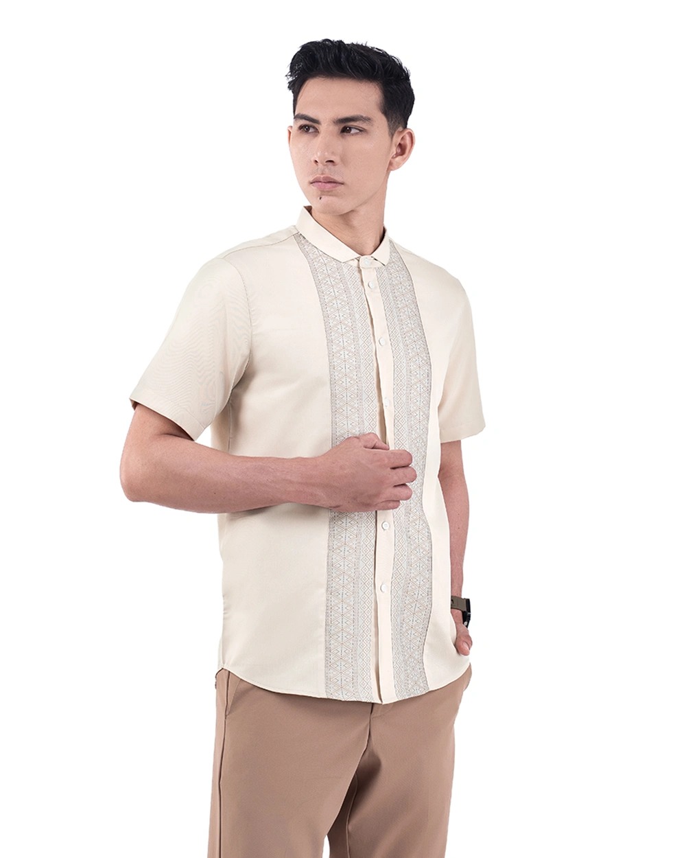 Baju Koko Pria Modern Khura Lengan Panjang | Pendek Light Cream