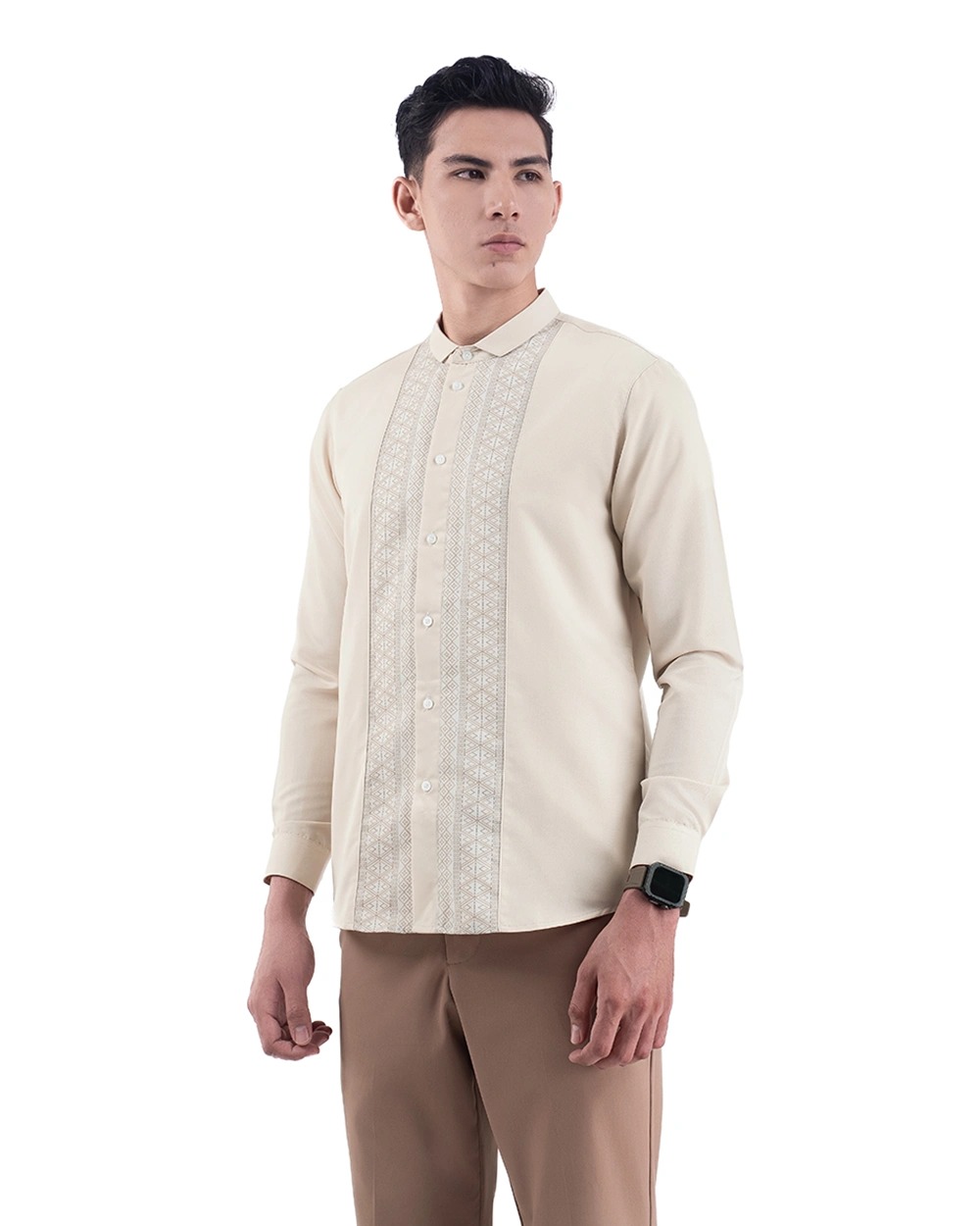 Baju Koko Pria Modern Khura Lengan Panjang | Pendek Light Cream