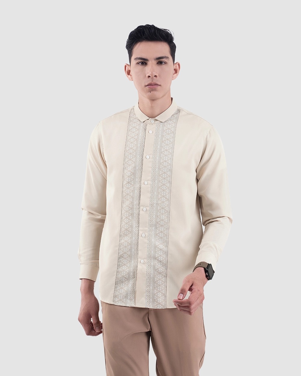 Baju Koko Pria Modern Khura Lengan Panjang | Pendek Light Cream