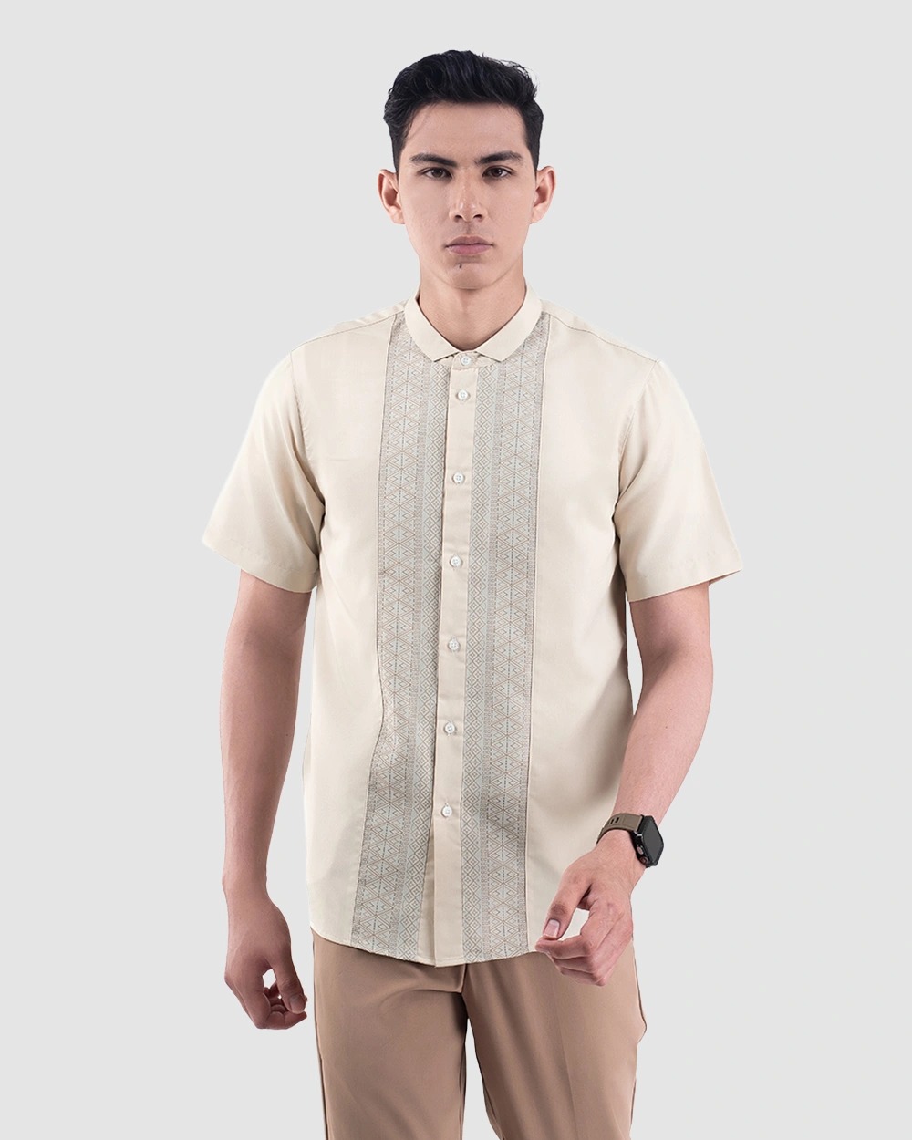 Baju Koko Pria Modern Khura Lengan Panjang | Pendek Light Cream