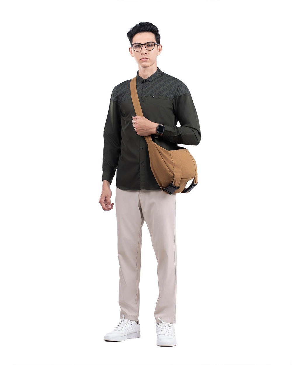 Baju Koko Pria Modern Ruhayli Lengan Panjang Dark Olive