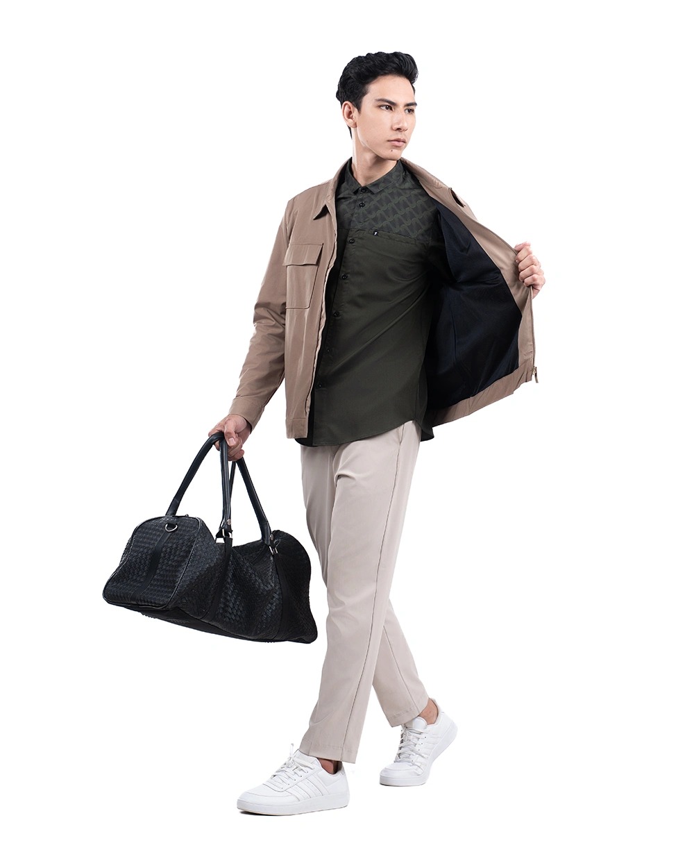 Baju Koko Pria Modern Ruhayli Lengan Panjang Dark Olive