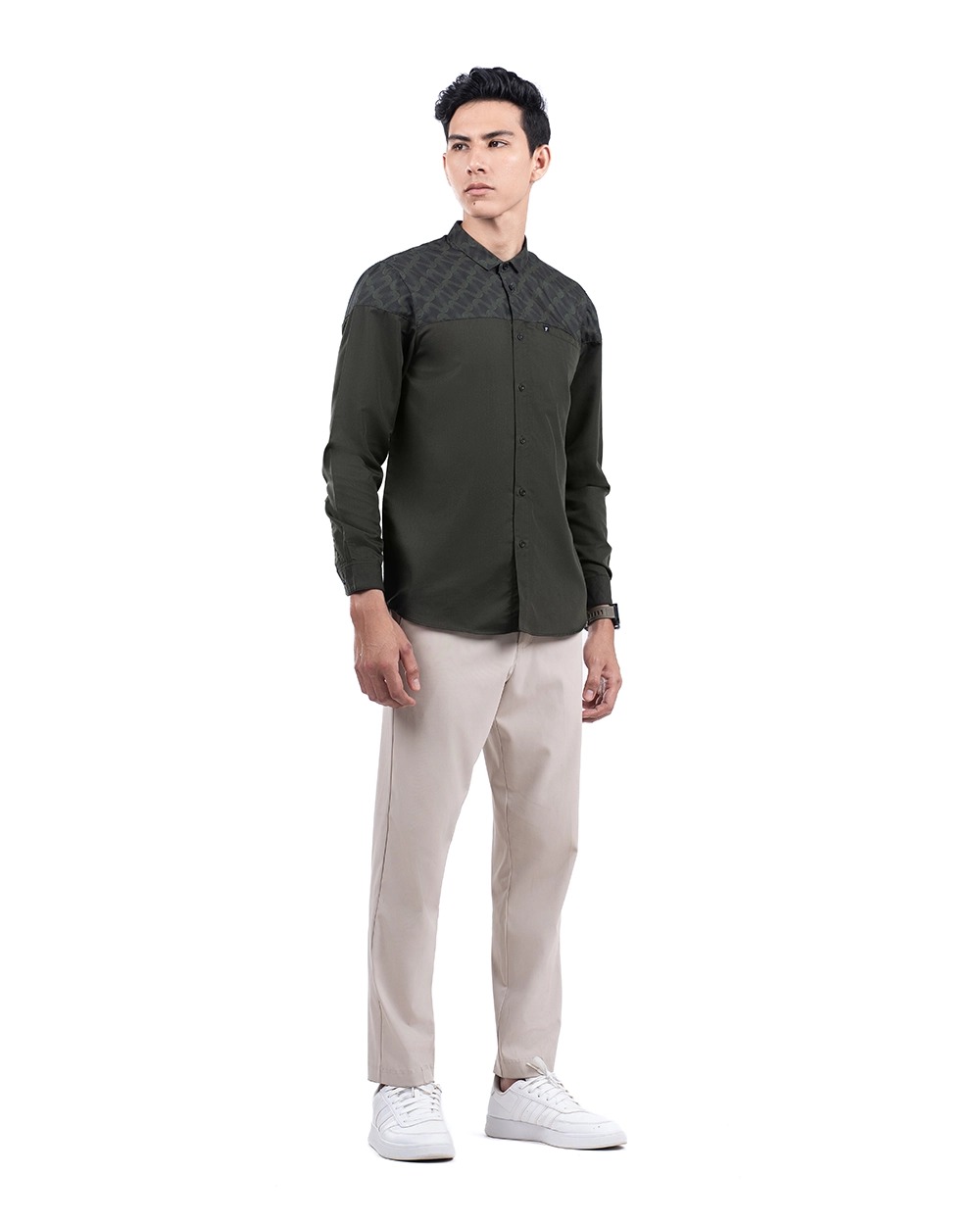 Baju Koko Pria Modern Ruhayli Lengan Panjang Dark Olive