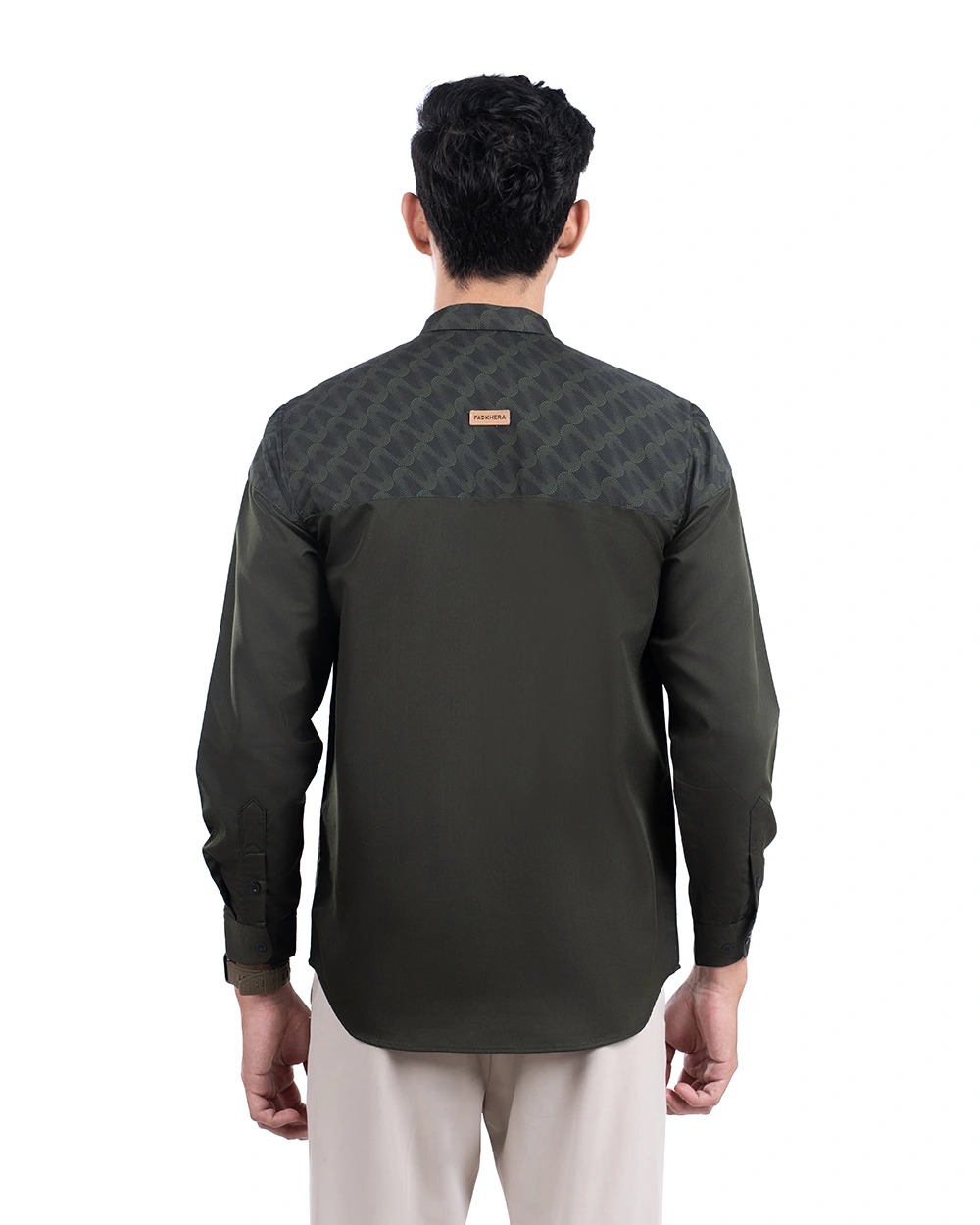 Baju Koko Pria Modern Ruhayli Lengan Panjang Dark Olive