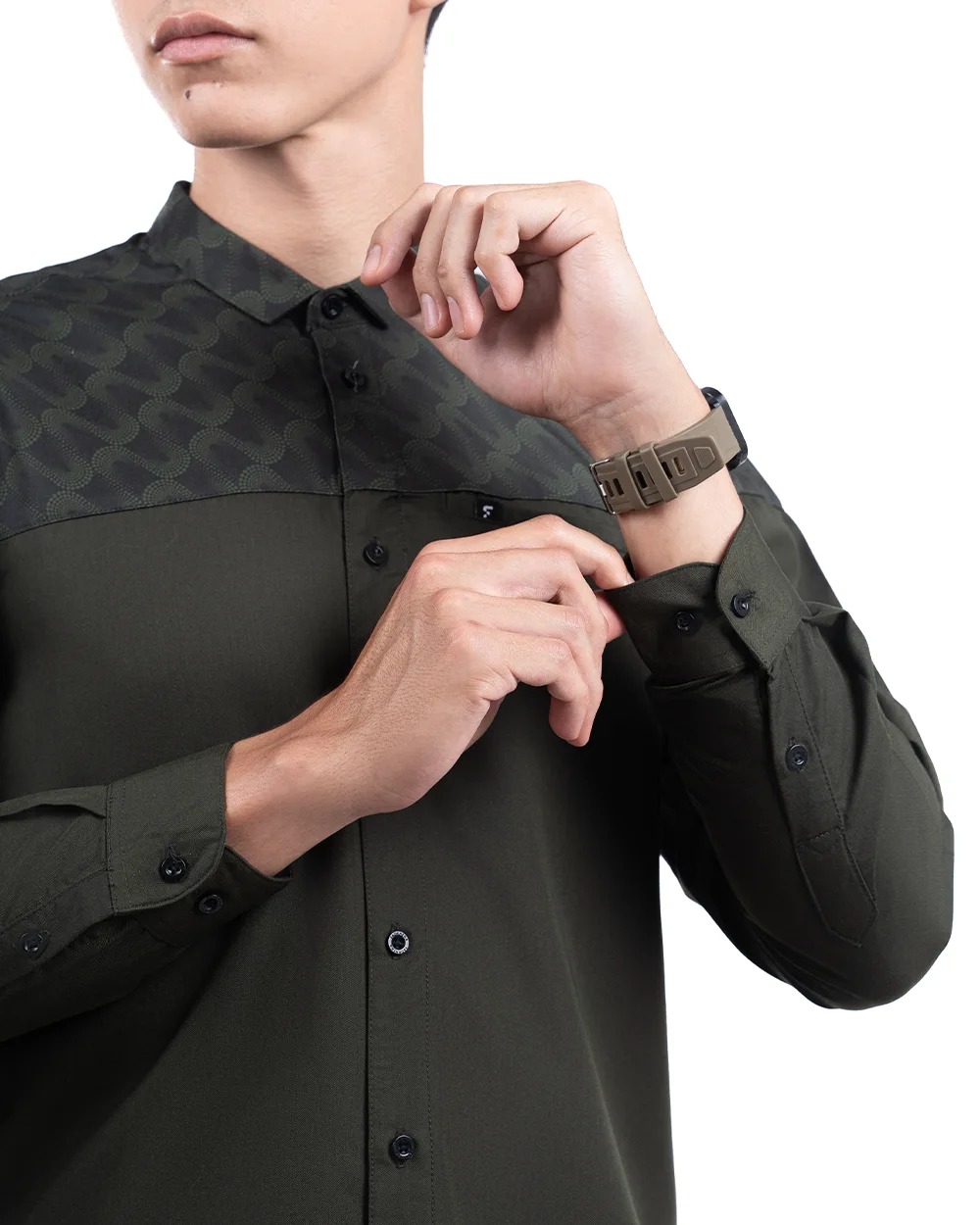 Baju Koko Pria Modern Ruhayli Lengan Panjang Dark Olive