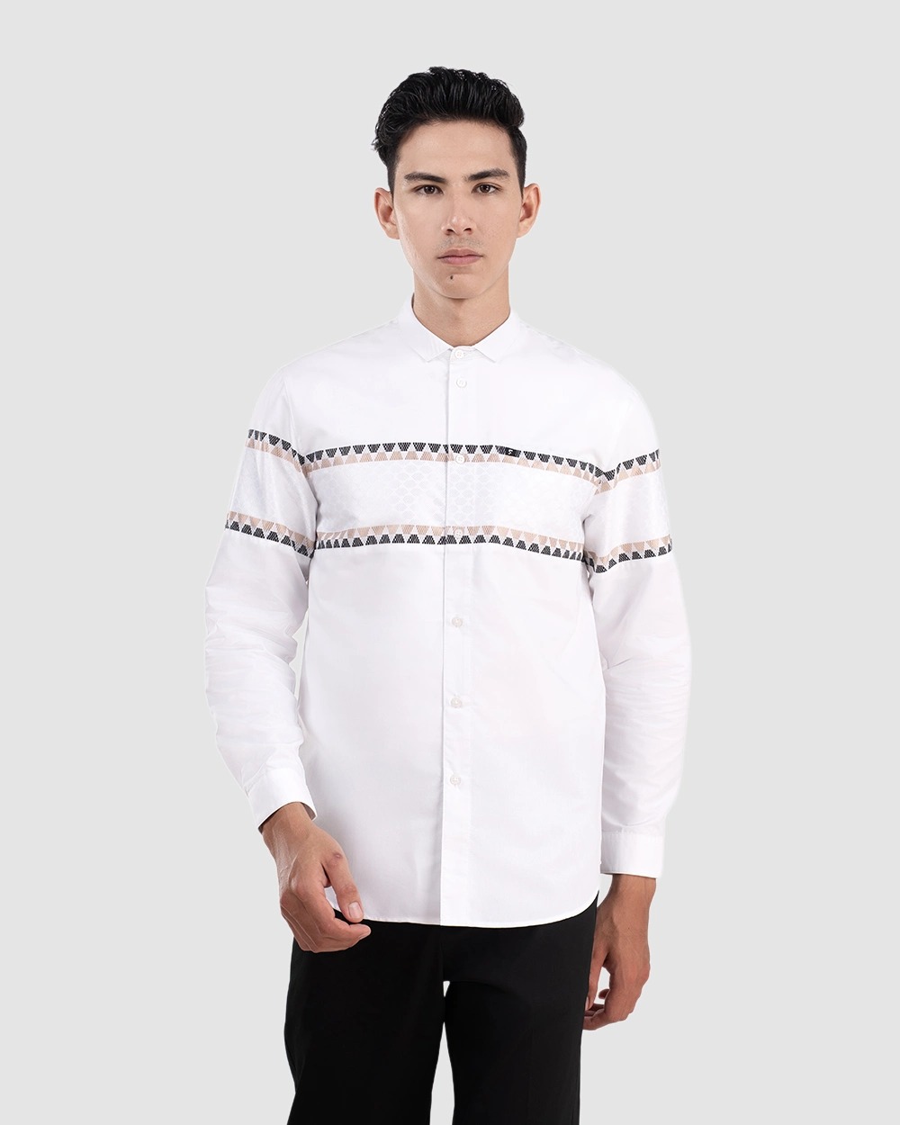 Baju Koko Pria Modern Syura | Syufa | Syudan Lengan Panjang Putih